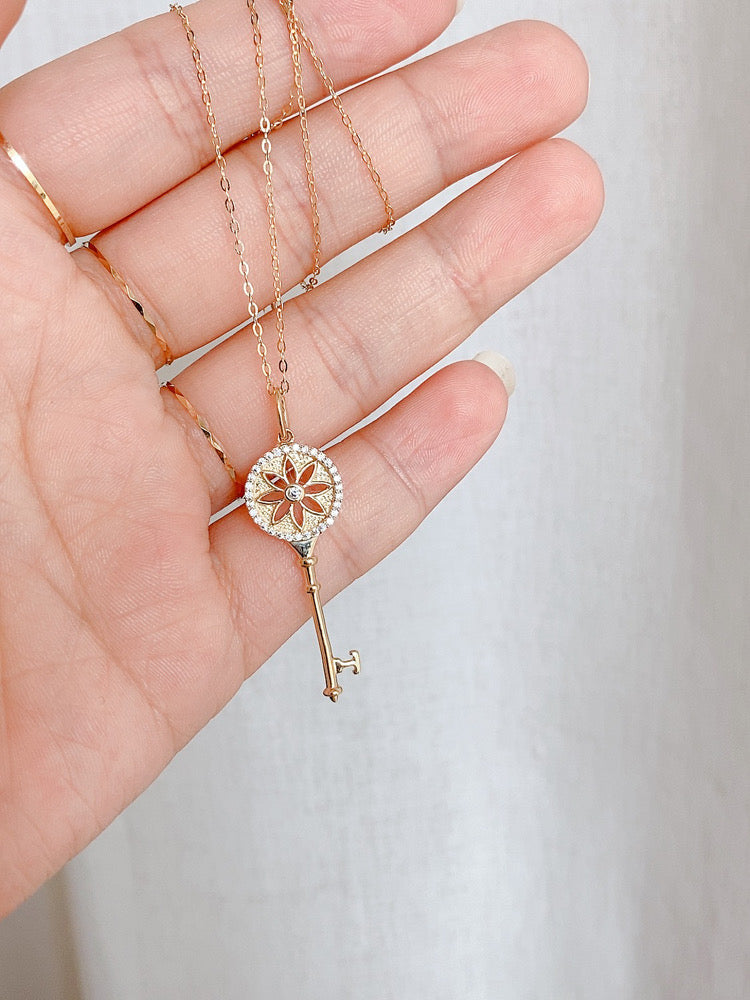 Sweater Flower Key Charm Necklace