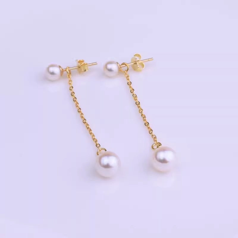 2 in 1 Pearl Chain Stud Earrings