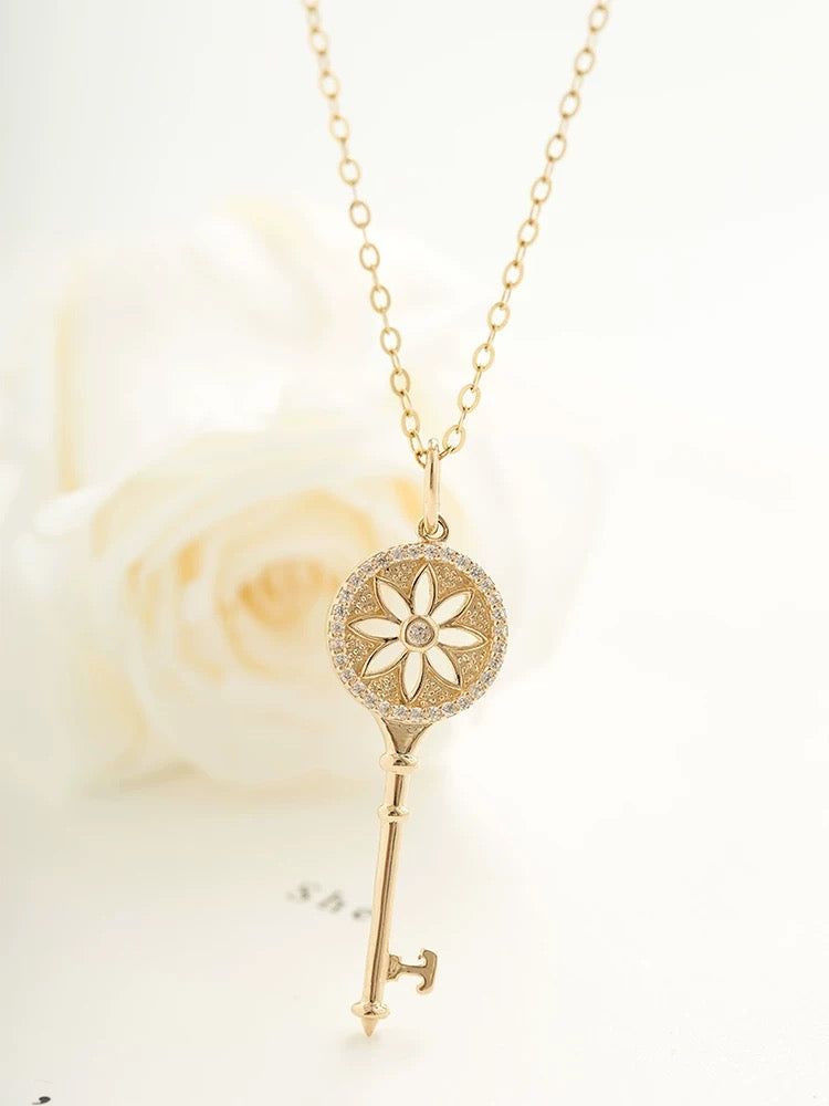 Sweater Flower Key Charm Necklace