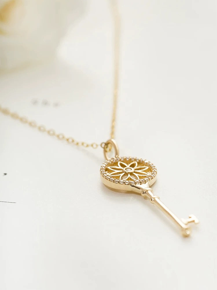 Sweater Flower Key Charm Necklace