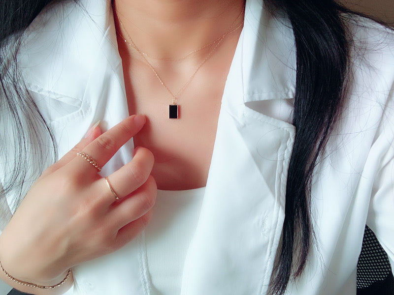 Black Rectangle Charm Necklace