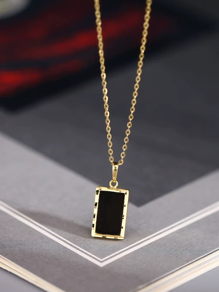 Black Rectangle Charm Necklace