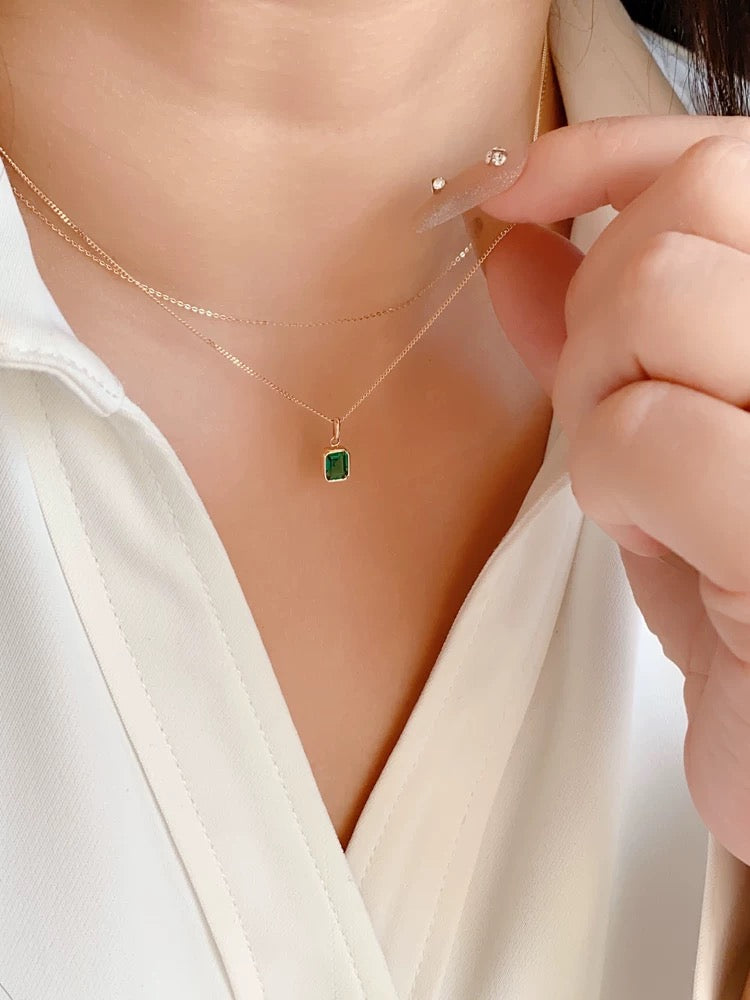 Green Moissanite Tab Charm Necklace