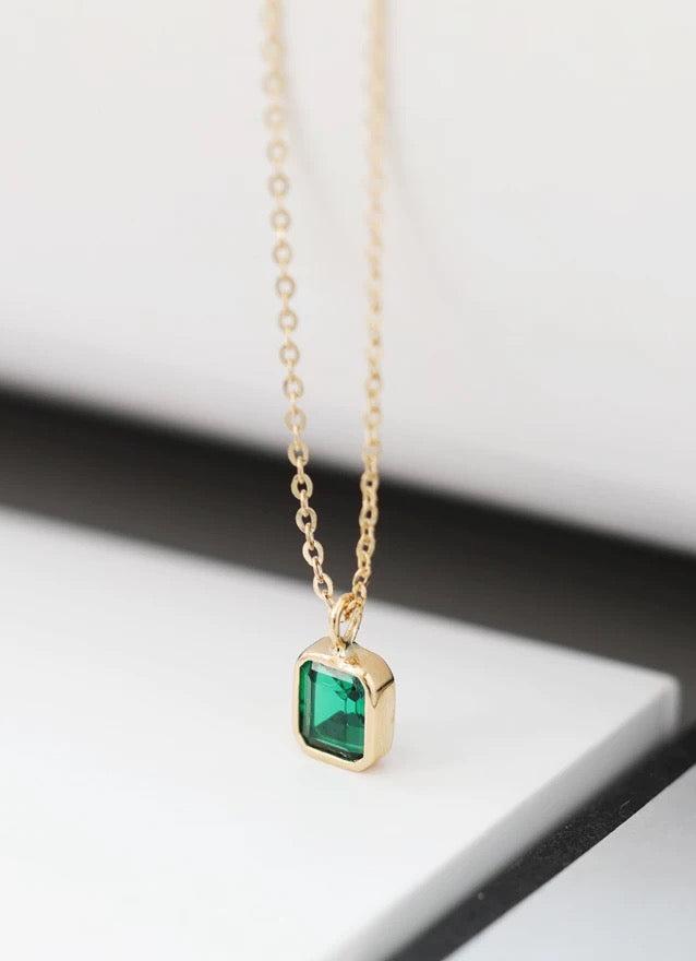 Green Moissanite Tab Charm Necklace