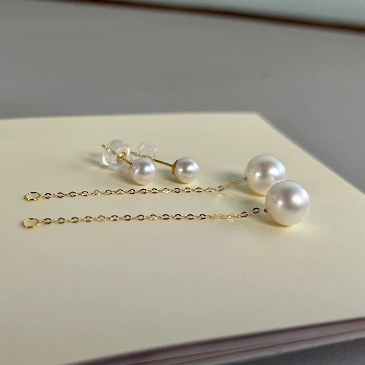 2 in 1 Pearl Chain Stud Earrings