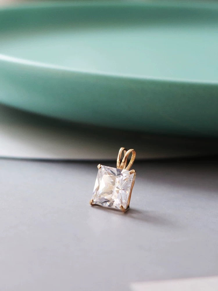 White Moissanite Square Charm Pendant