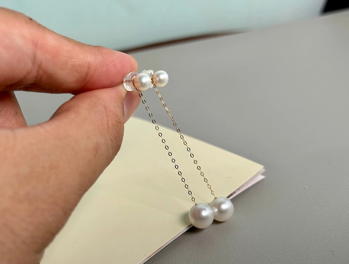 2 in 1 Pearl Chain Stud Earrings