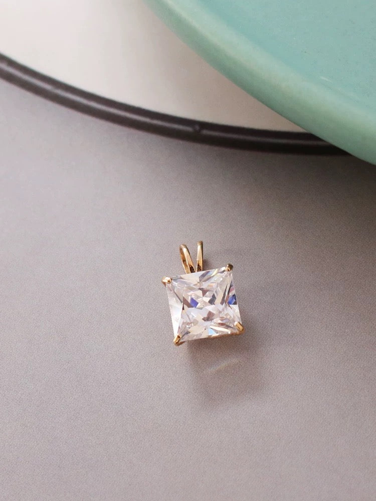 White Moissanite Square Charm Pendant