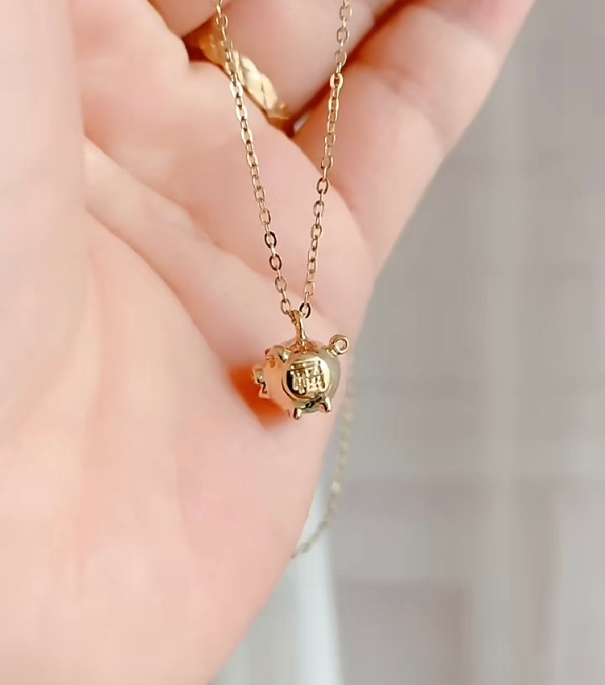 3D Fortune Pig Charm Necklace