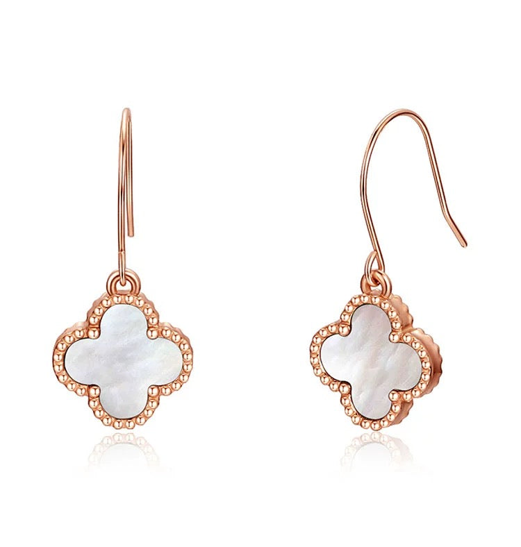 Beaded Agate Clover Drop Ear Hook Earrings