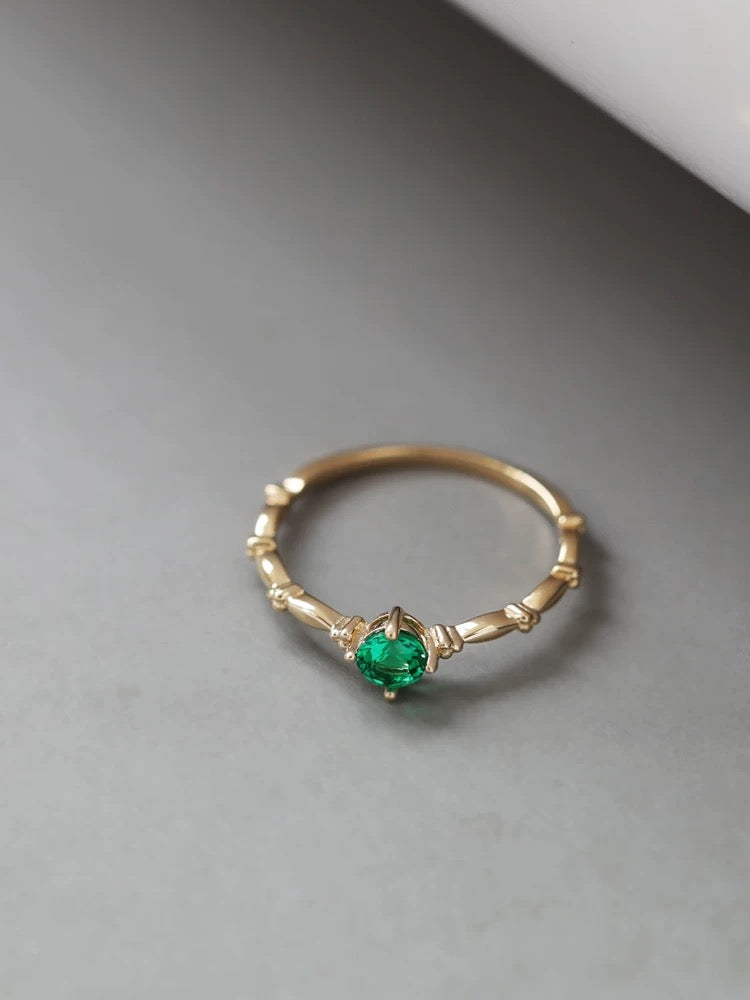 Kata Green Moissanite Beaded Stackable Ring