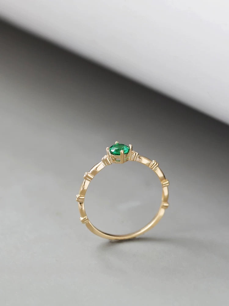 Kata Green Moissanite Beaded Stackable Ring