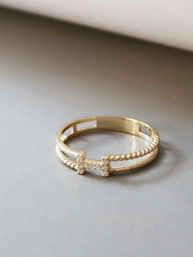 Pave H Double Band Ring