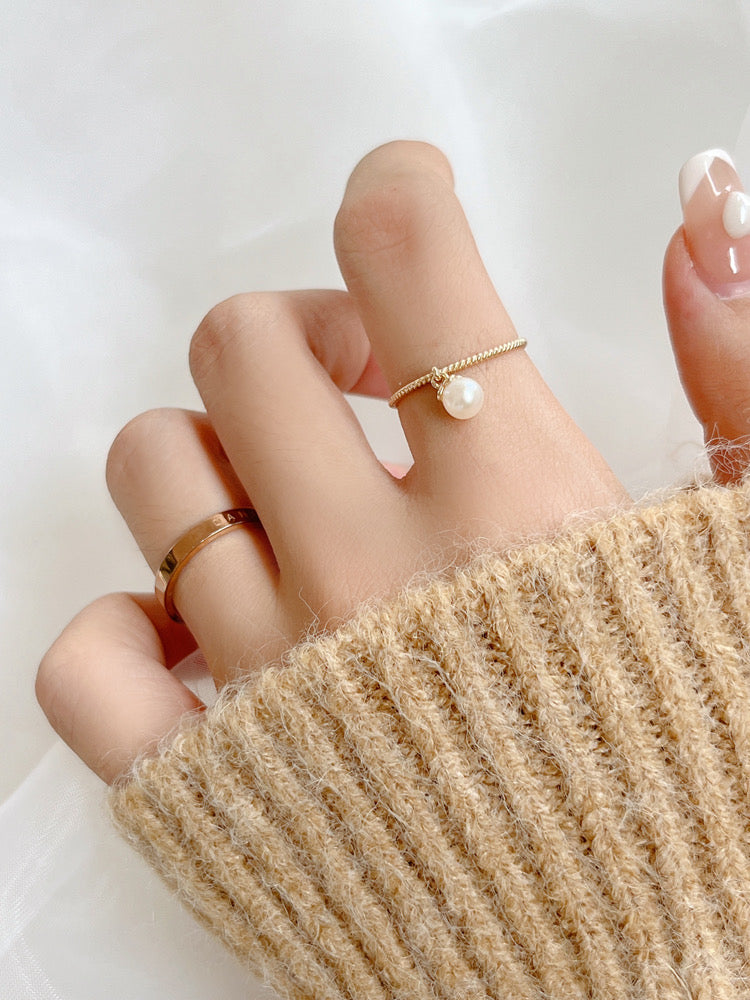 Hanging Pearl Twisted Stackable Ring