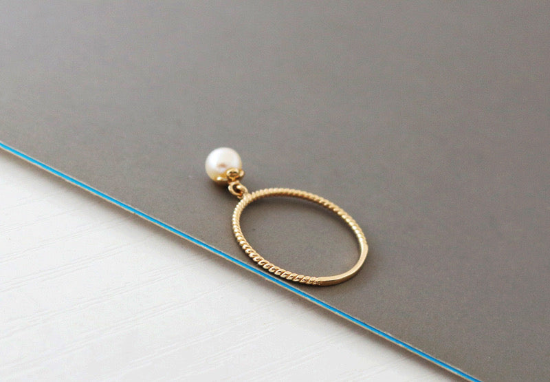 Hanging Pearl Twisted Stackable Ring