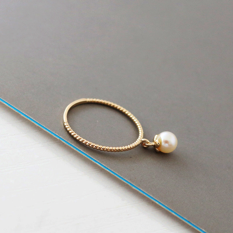 Hanging Pearl Twisted Stackable Ring