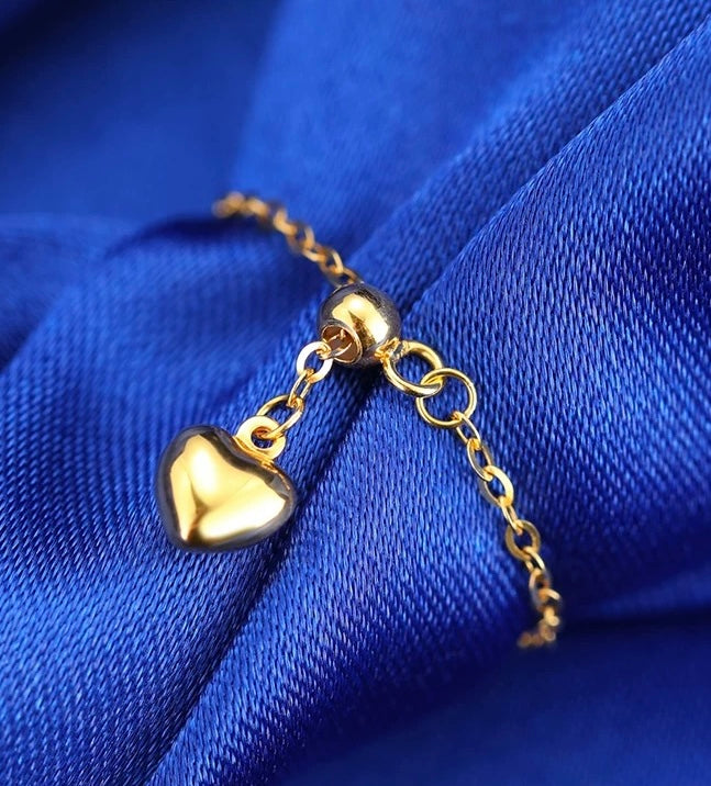 Adjustable Drop Heart Chain Stackable Ring