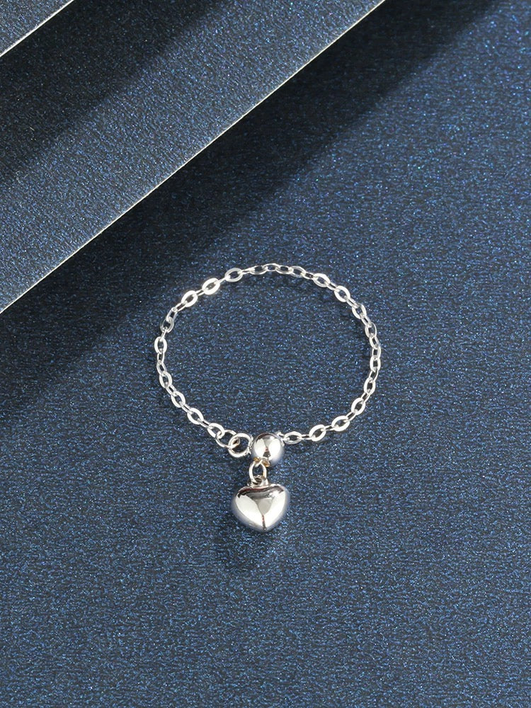 Adjustable Drop Heart Chain Stackable Ring