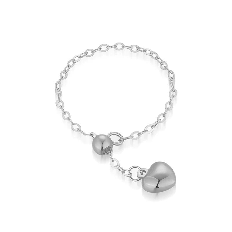 Adjustable Drop Heart Chain Stackable Ring