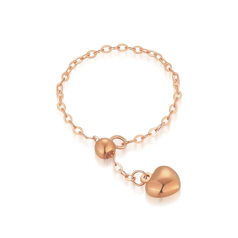 Adjustable Drop Heart Chain Stackable Ring