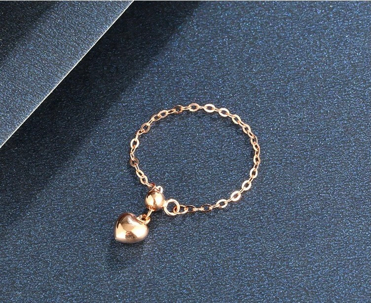 Adjustable Drop Heart Chain Stackable Ring