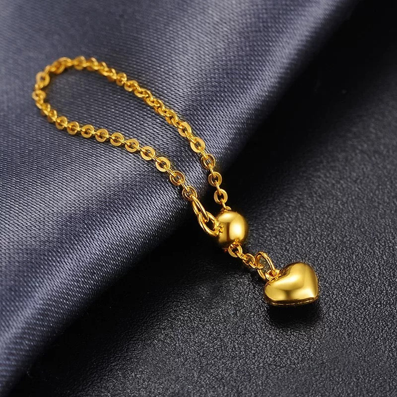 Adjustable Drop Heart Chain Stackable Ring