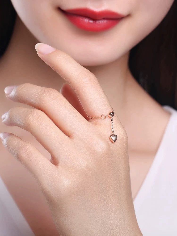 Adjustable Drop Heart Chain Stackable Ring