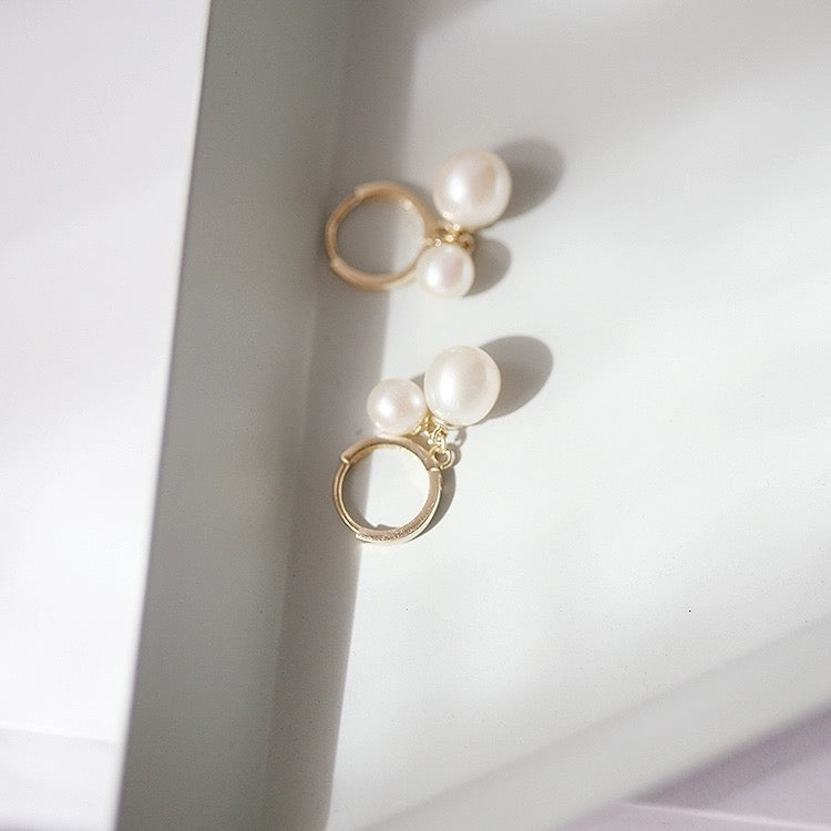 Asymmetric Pearl Lamp Huggie Hoops