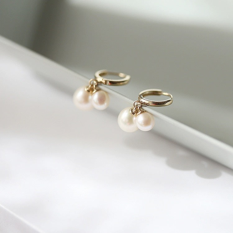 Asymmetric Pearl Lamp Huggie Hoops