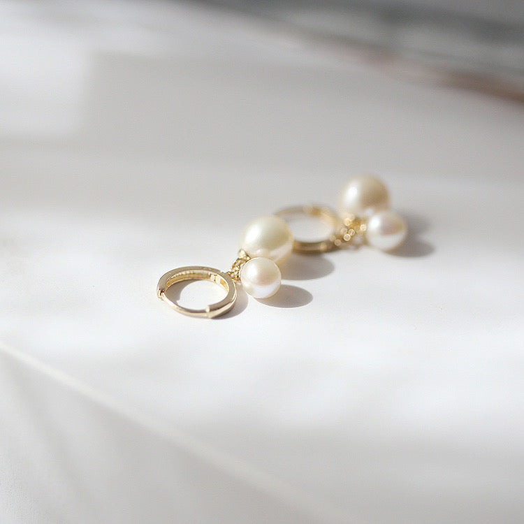 Asymmetric Pearl Lamp Huggie Hoops