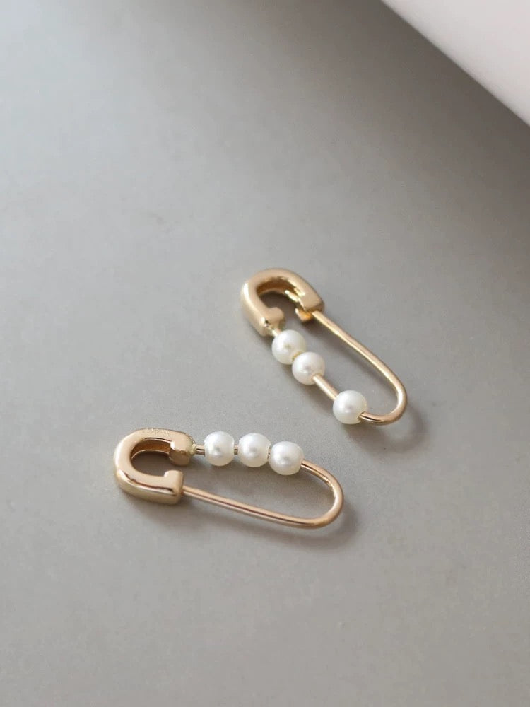 Pearls on PaperClip Huggie Hoops