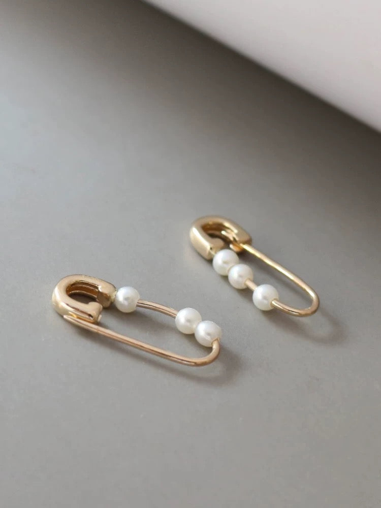 Pearls on PaperClip Huggie Hoops