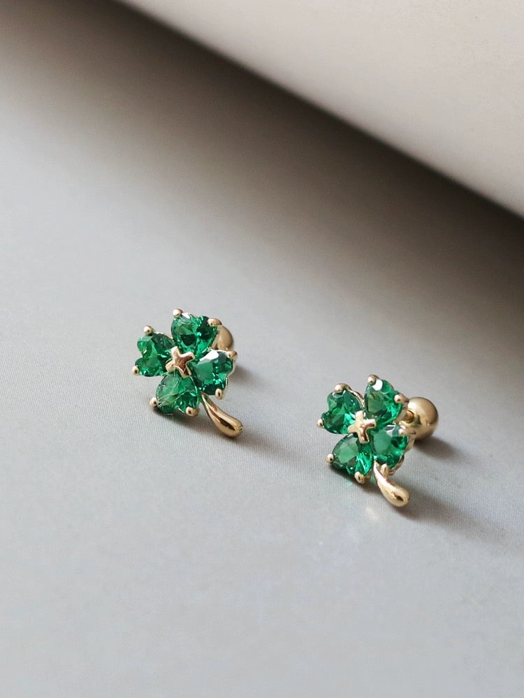 Crystal Clover Charm Stud Earrings