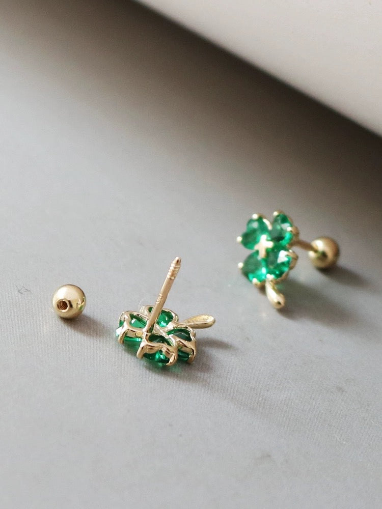 Crystal Clover Charm Stud Earrings