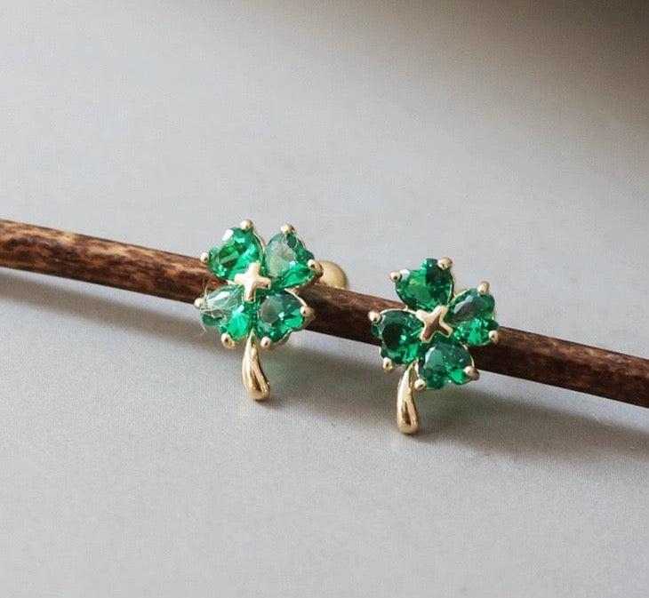 Crystal Clover Charm Stud Earrings