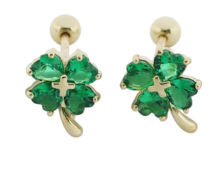 Crystal Clover Charm Stud Earrings