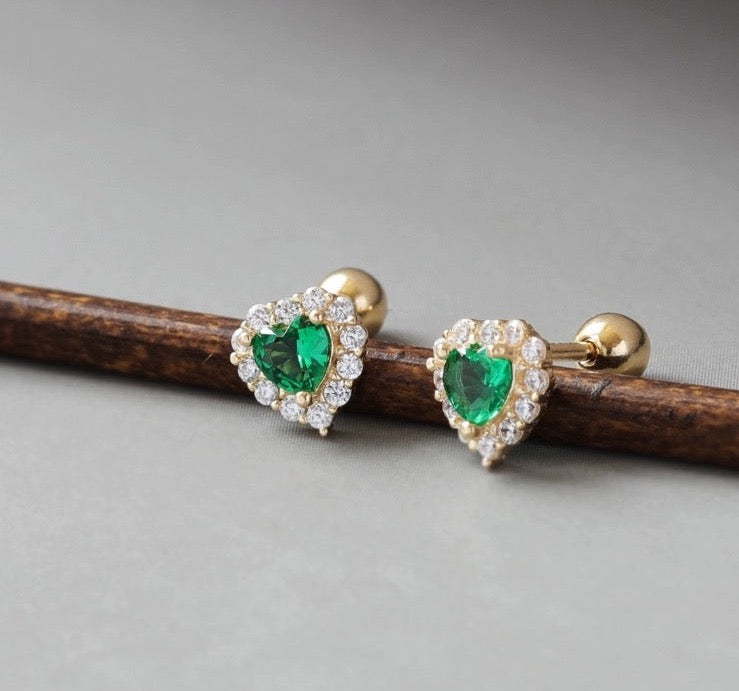 Royce Green Heart Stud Earrings