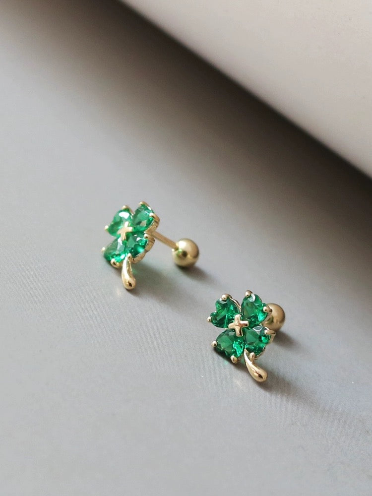 Crystal Clover Charm Stud Earrings