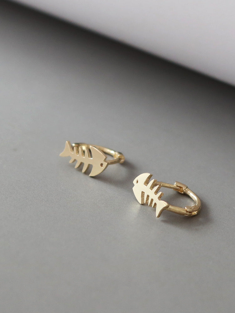 Fish Skeleton Huggie Hoops