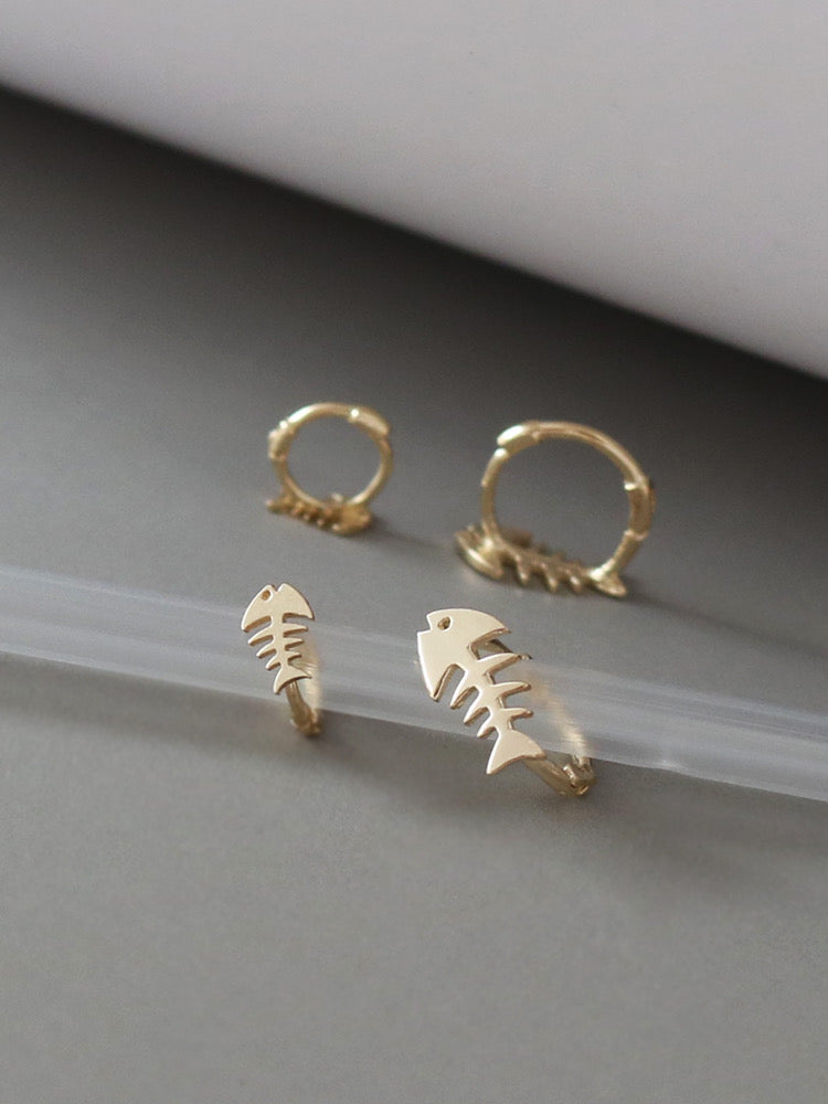 Fish Skeleton Huggie Hoops