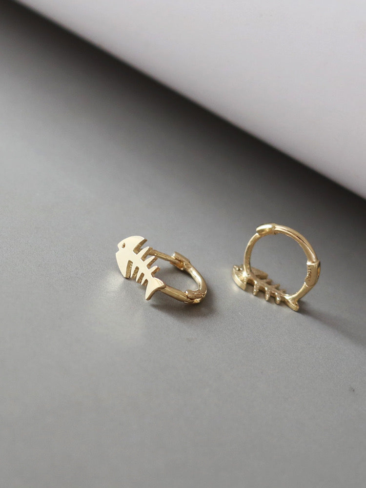 Fish Skeleton Huggie Hoops