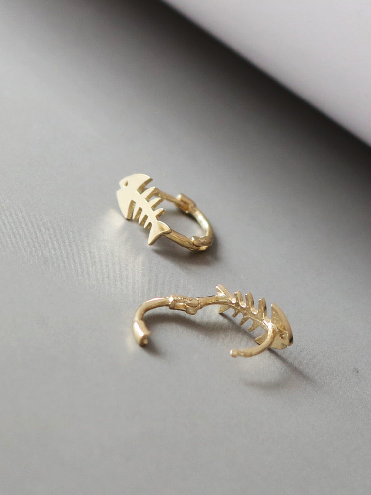 Fish Skeleton Huggie Hoops