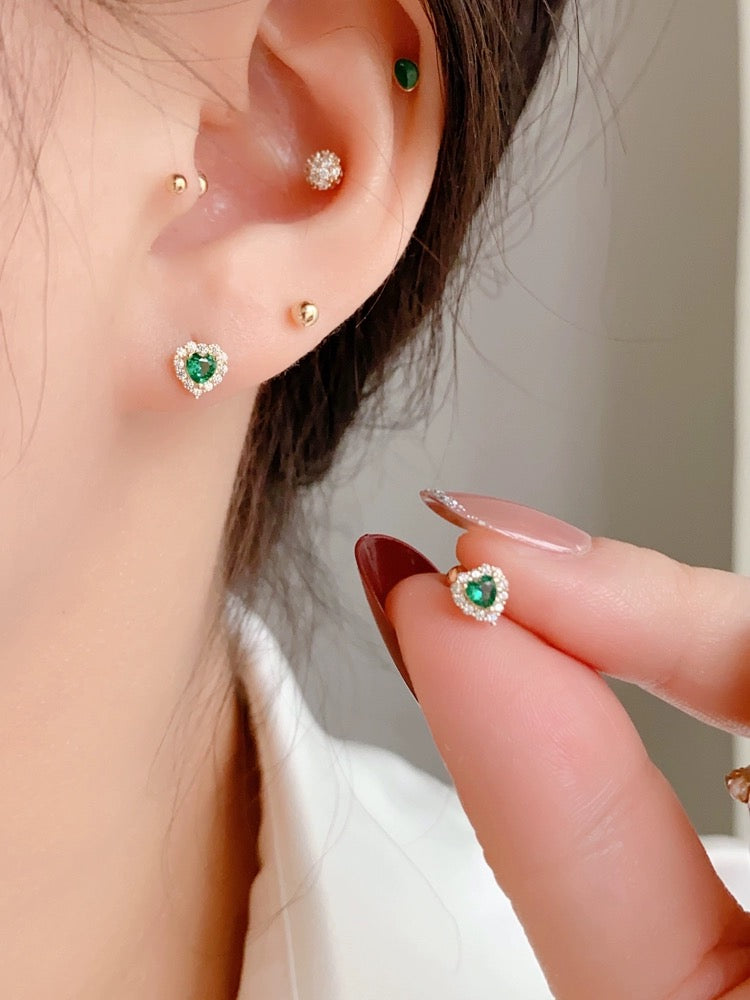 Royce Green Heart Stud Earrings