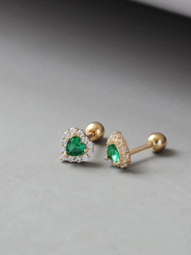 Royce Green Heart Stud Earrings