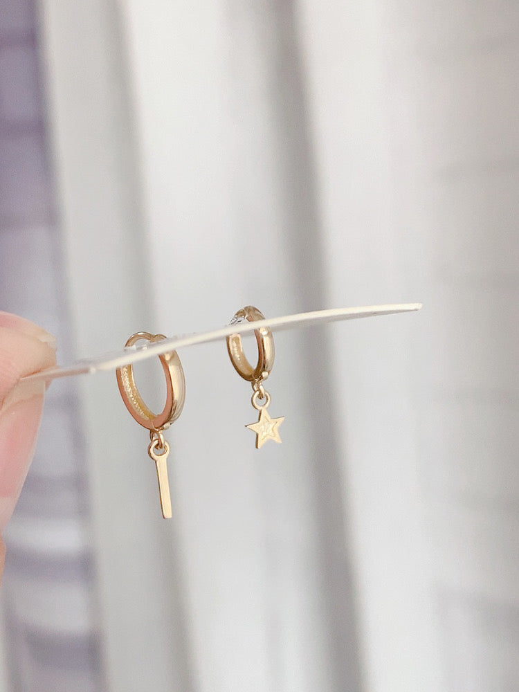 Asymmetric Star & Wand Huggie Hoops