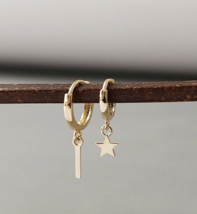 Asymmetric Star & Wand Huggie Hoops