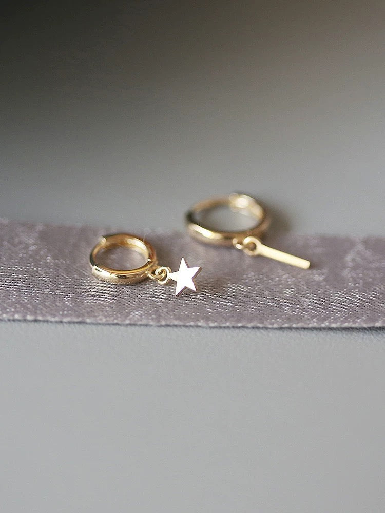 Asymmetric Star & Wand Huggie Hoops