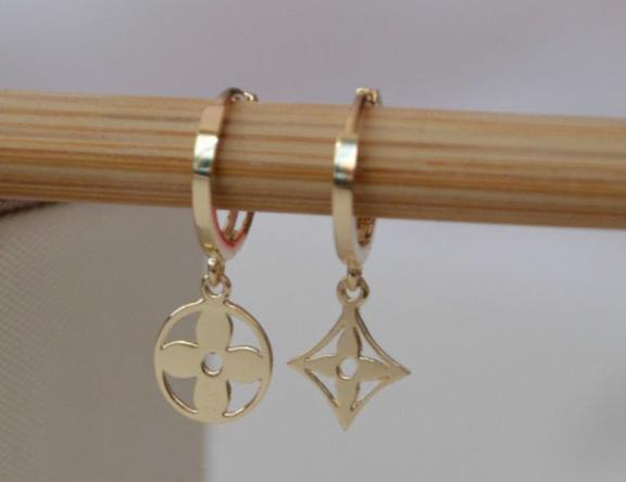 Asymmetric Kite & Circle Flower Huggie Hoops