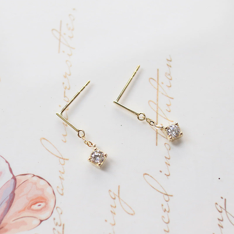 Square Solitaire Drop Stud Earrings