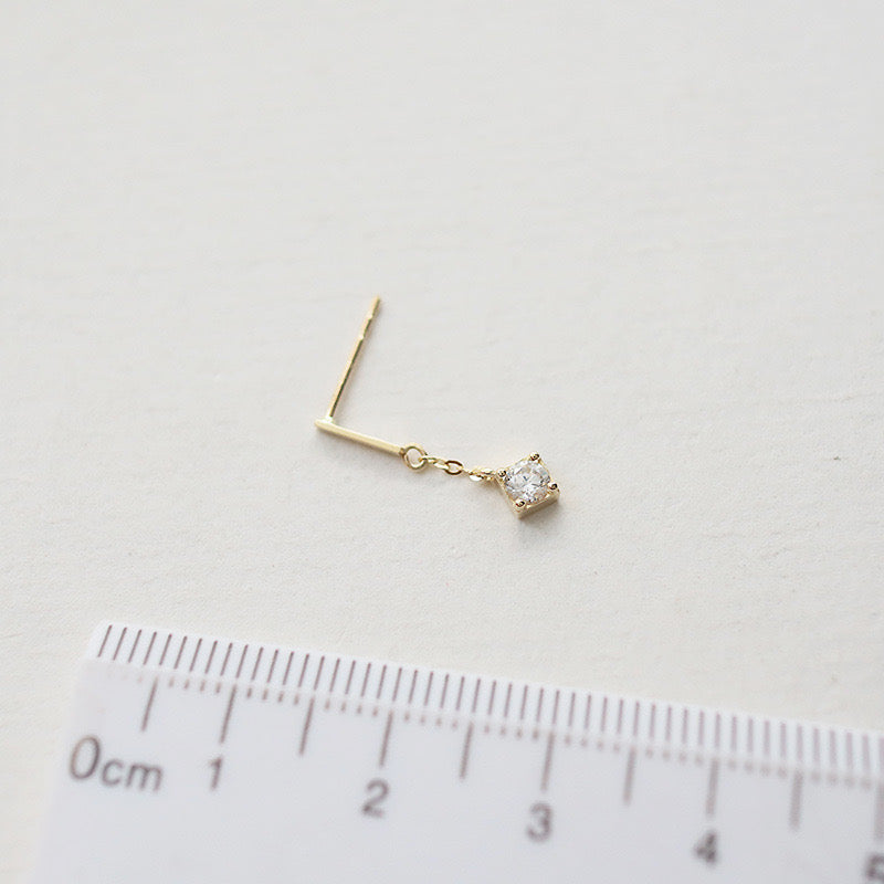 Square Solitaire Drop Stud Earrings